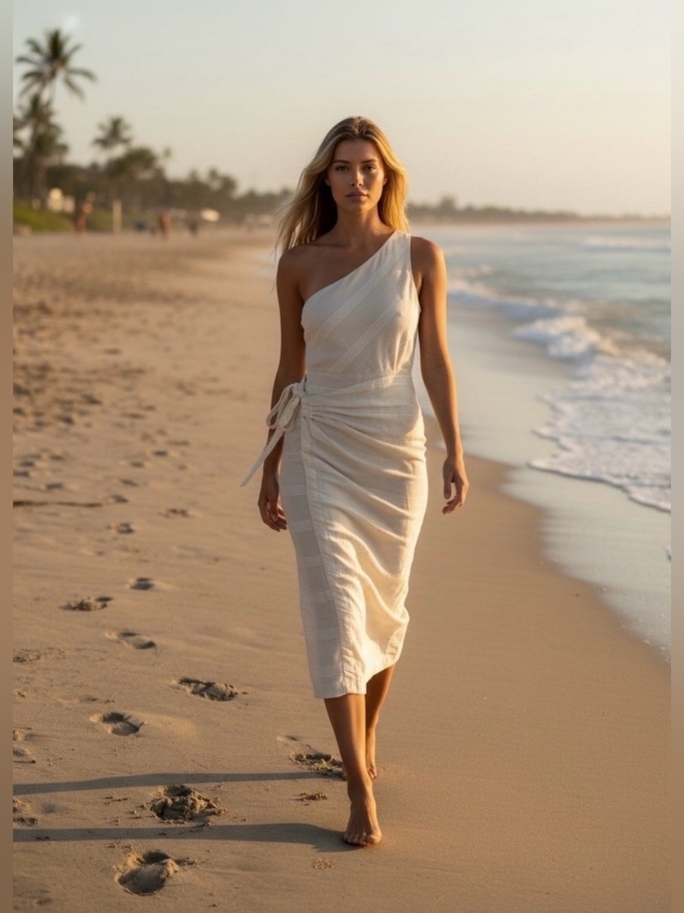 Free People At Leisure Linen One Shoulder Wrap Dress
